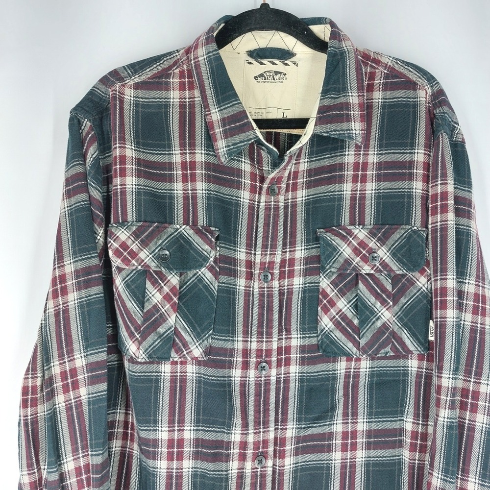 Vans Flannel‎ Button Up Shirt Mens Large Burgundy Black  Plaid